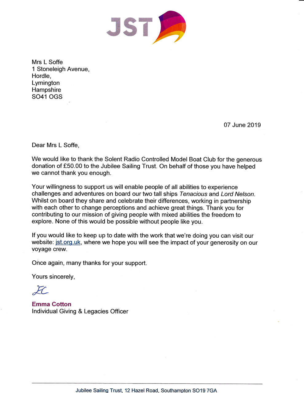 Charity Letters SRCMYC SRCMBC